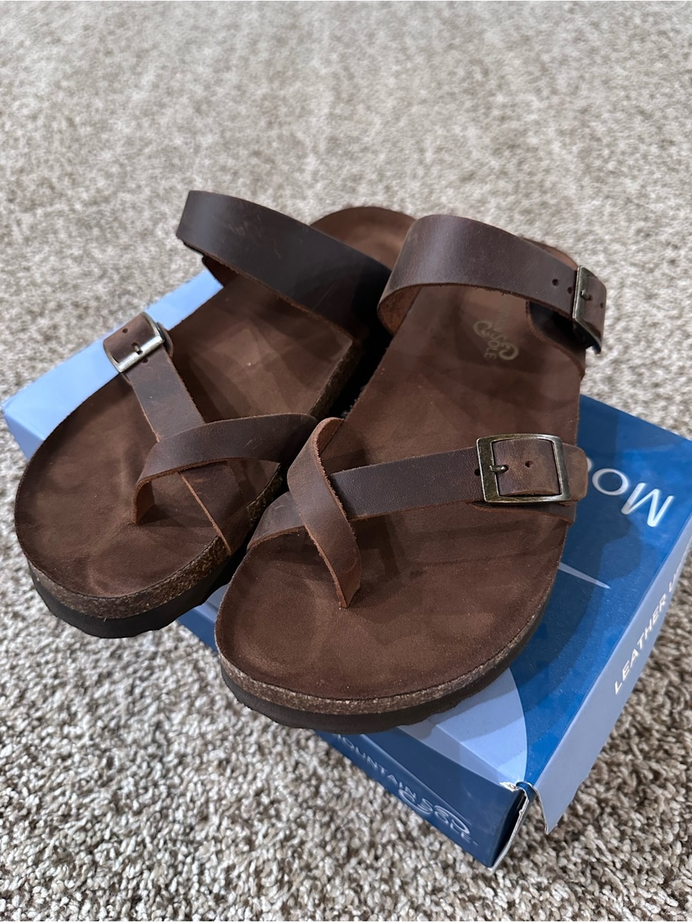 Brown Leather Women’s Buckle Sandals - Comfortable Casual Footwear